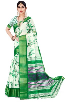 Vishnu Creations Floral Print Bollywood Cotton Silk Saree(Green)