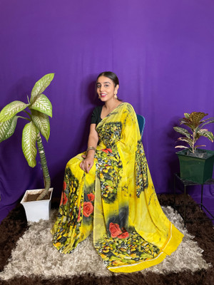 kashvi sarees Floral Print Bollywood Georgette Saree(Yellow)