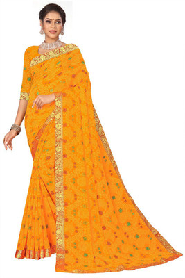 Kanooda Prints Printed Bandhani Georgette Saree(Yellow)