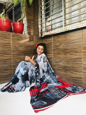 Anand Sarees Ombre, Geometric Print Bollywood Georgette Saree(Grey)