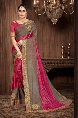 RamKrupa Creation Embroidered Bollywood Silk Blend Saree(Pink)