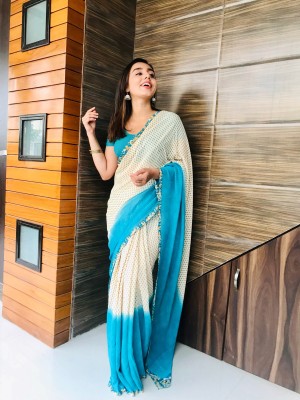 Anand Sarees Printed Bollywood Georgette Saree(Light Blue, Cream)