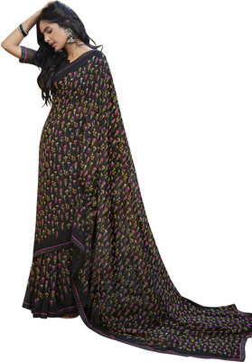 Pbs Prints Graphic Print, Floral Print Bollywood Georgette Saree(Black)