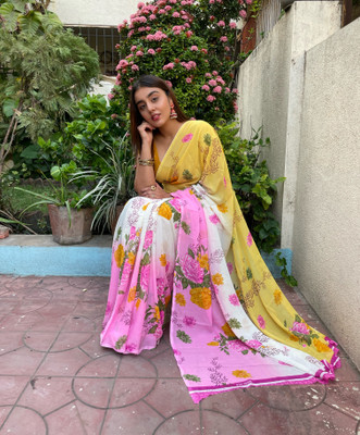 Anand Sarees Floral Print Bollywood Georgette Saree(Pink)