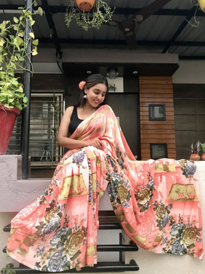 Anand Sarees Floral Print Bollywood Georgette Saree(Pink)