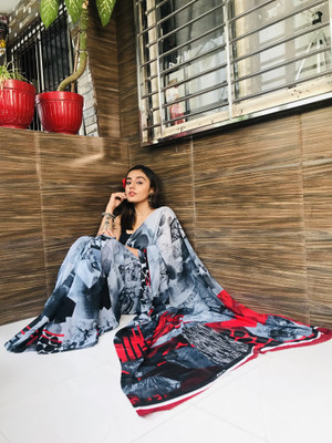 Anand Sarees Printed Bollywood Georgette Saree(Grey)