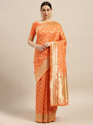 Ratnavati Woven Banarasi Silk Blend Saree(Orange)