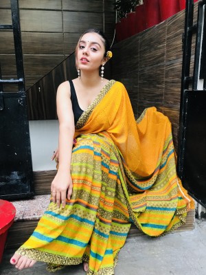 kashvi sarees Printed, Paisley Bollywood Georgette Saree(Yellow)