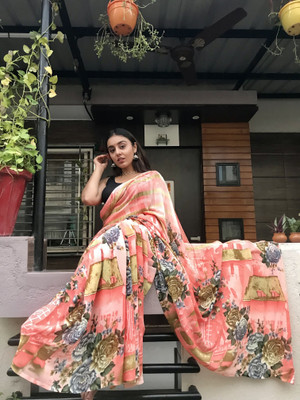 Anand Sarees Floral Print Bollywood Georgette Saree(Pink)