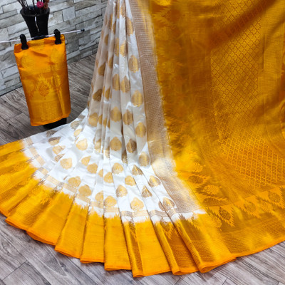 Pavari Woven Banarasi Nylon Saree(Yellow)