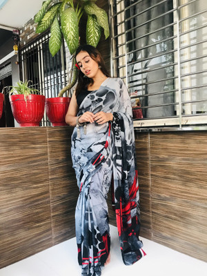 Anand Sarees Printed Bollywood Georgette Saree(Grey)