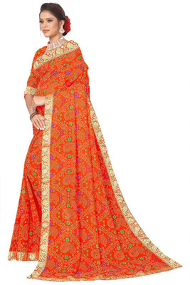 Kanooda Prints Printed Bandhani Georgette Saree(Multicolor)