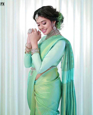 PHEASANT Woven Banarasi Jacquard, Art Silk Saree(Light Green)