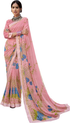 Pbs Prints Floral Print Bollywood Georgette Saree(Pink)