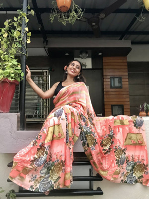 Anand Sarees Floral Print Bollywood Georgette Saree(Pink)