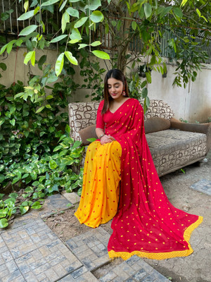 Anand Sarees Polka Print Bollywood Georgette Saree(Green, Yellow)