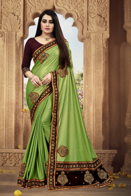 RamKrupa Creation Embroidered Bollywood Silk Blend Saree(Light Green)
