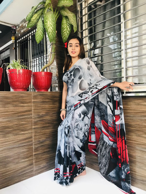 Anand Sarees Printed Bollywood Georgette Saree(Grey)