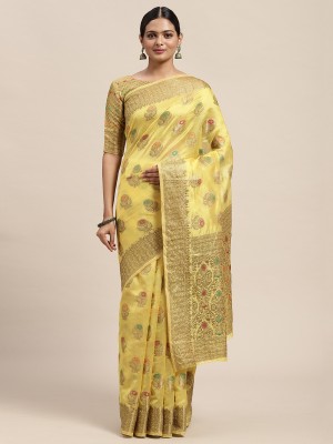 Ratnavati Woven Banarasi Silk Blend Saree(Yellow)