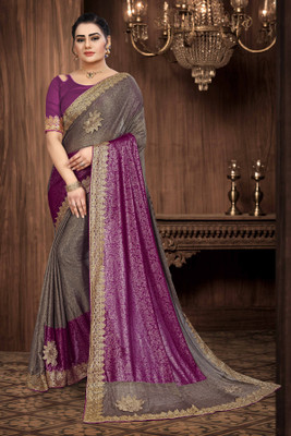 RamKrupa Creation Embroidered Bollywood Silk Blend Saree(Multicolor)