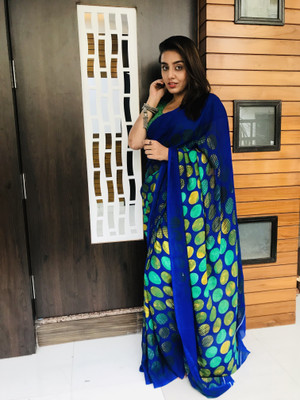 Anand Sarees Ombre, Geometric Print Bollywood Georgette Saree(Blue)