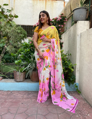 Anand Sarees Floral Print Bollywood Georgette Saree(Pink)