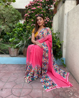 kashvi sarees Printed Bollywood Georgette Saree(Pink)