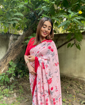 Anand Sarees Floral Print Bollywood Georgette Saree(Red, Pink)