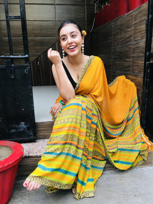 Anand Sarees Printed, Paisley Bollywood Georgette Saree(Yellow)