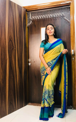 kashvi sarees Floral Print Bollywood Georgette Saree(Yellow)
