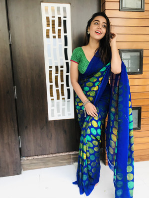 Anand Sarees Ombre, Geometric Print Bollywood Georgette Saree(Blue)
