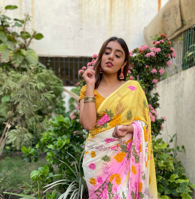 Anand Sarees Floral Print Bollywood Georgette Saree(Pink)