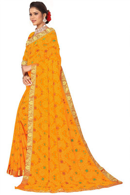 Kanooda Prints Printed Bandhani Georgette Saree(Multicolor)