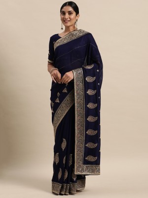 Ratnavati Embellished Kanjivaram Silk Blend Saree(Dark Blue)