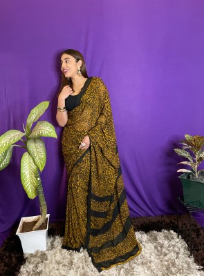 kashvi sarees Animal Print Bollywood Georgette Saree(Black, Yellow)