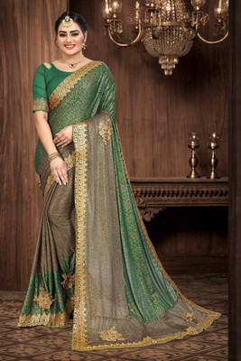 RamKrupa Creation Embroidered Bollywood Silk Blend Saree(Green)