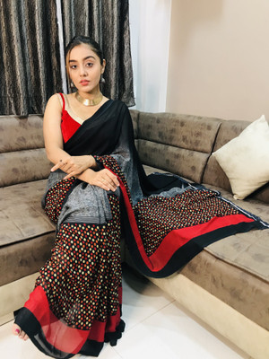Anand Sarees Printed Bollywood Georgette Saree(Black, Grey)