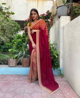 kashvi sarees Floral Print Bollywood Georgette Saree(Brown, Beige)
