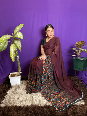 Anand Sarees Floral Print Bollywood Georgette Saree(Brown)