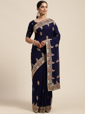 Ratnavati Embellished Kanjivaram Silk Blend Saree(Dark Blue)