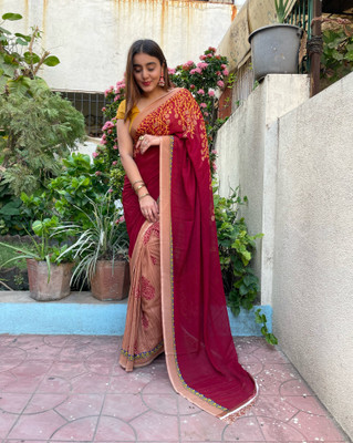 kashvi sarees Floral Print Bollywood Georgette Saree(Brown, Beige)