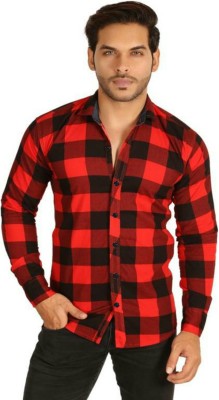 REHAN Men Checkered Casual Red, Black Shirt