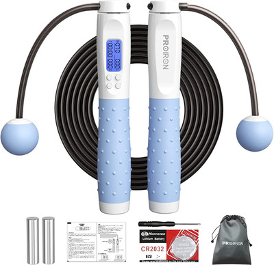 PROIRON Skipping Rope(WHITE & BLUE), Digital Jump Rope Adjustable Weights/Length Weighted Skipping Rope(Length: 300 cm)