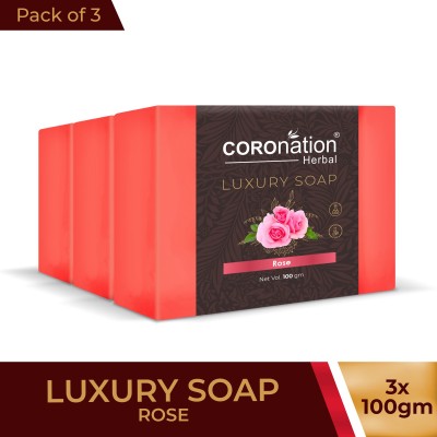 COROnation Herbal Unisex Anti-Pigmentation Pink Rose Bathing Bar For Soft, Smooth & Glowing Skin(3 x 100 g)