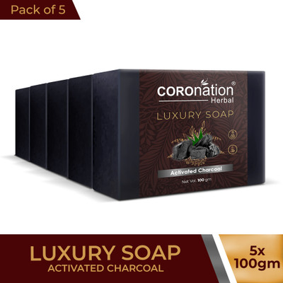 COROnation Herbal Deep Skin Cleansing Activated Charcoal Refreshing Soap Remove Dark Spots & Sebum(5 x 100 g)