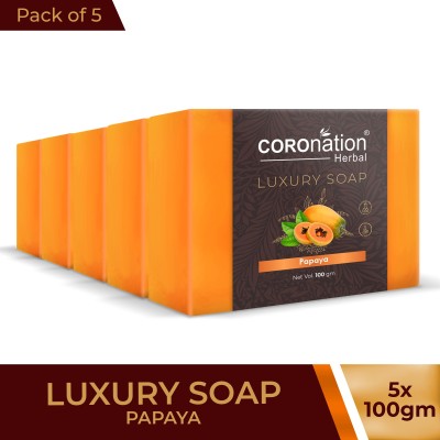 COROnation Herbal Papaya Deep Skin Cleansing Soap Gently Exfoliates, Cleanses & Purifying Skin(5 x 100 g)