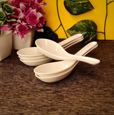 Creative Hub Soup Spoon/Melamine Soup Spoon Set of 6 Microwave Safe/Soup Spoon(14cm) (White) Melamine Soup Spoon Set(Pack of 6)