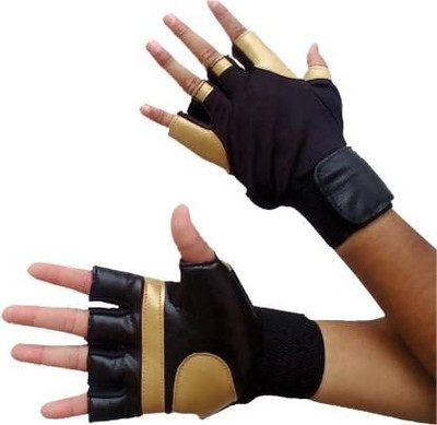 DreamPalace India Leather Half Finger Motorcycle Gloves Riding Gloves(Golden)