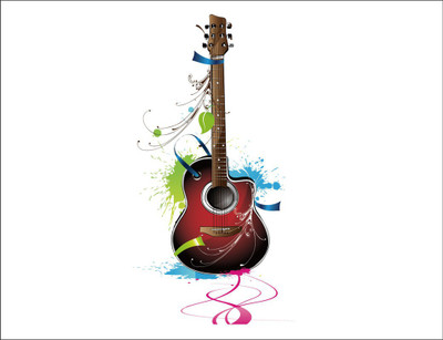 Vijaya enterprises 91 cm Guitar music wall decal flower vinyl wall sticker Size By[91x69cm] Self Adhesive Sticker(Pack of 1)