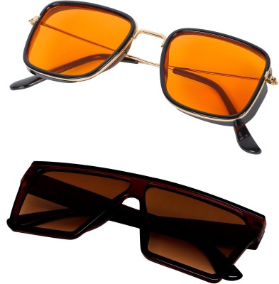 TheWhoop Rectangular Sunglasses(For Men & Women, Orange, Brown)